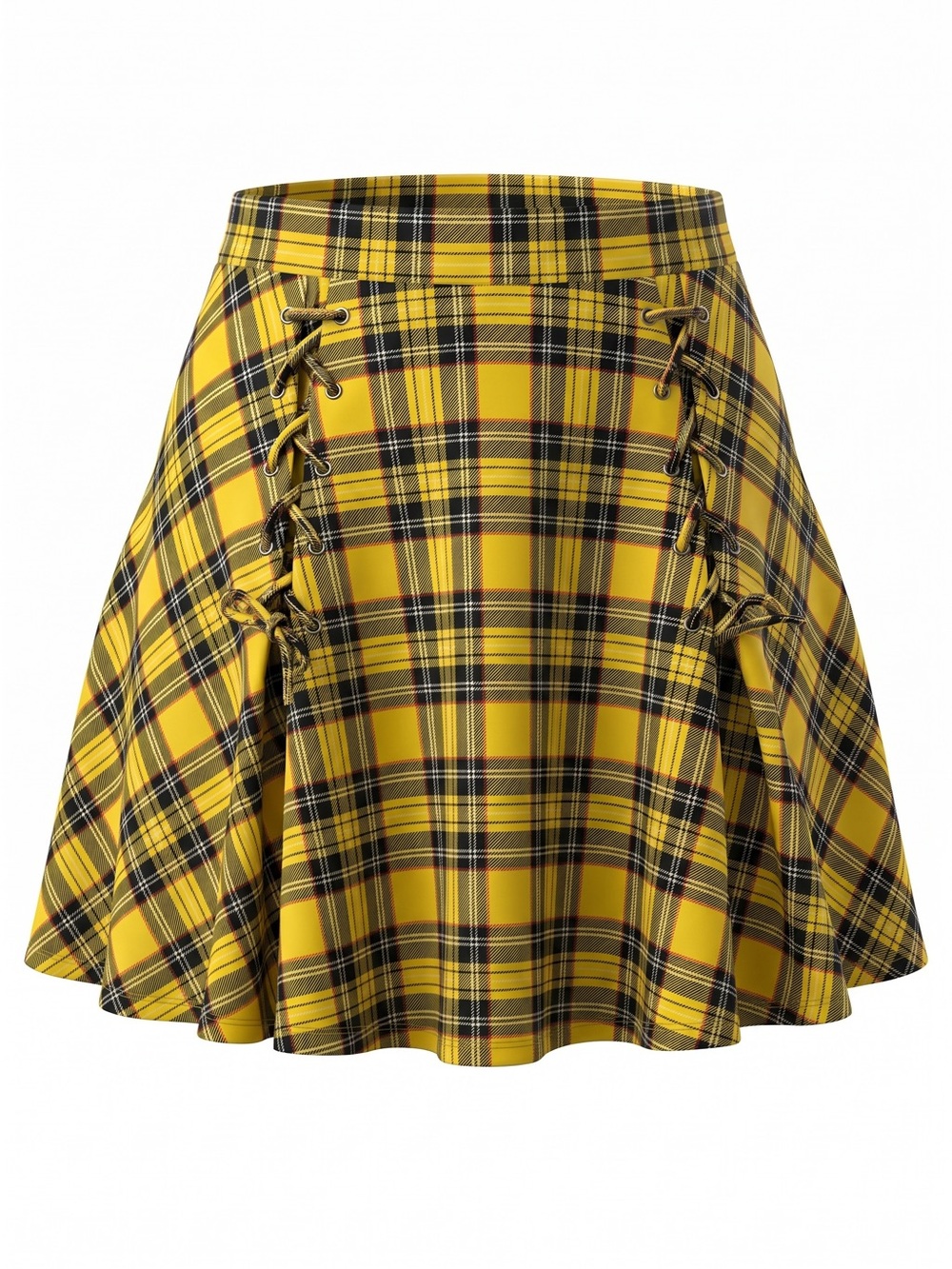Hot Topic Plaid Skater Skirt Lace Up Yellow Black 3X Plus NWT